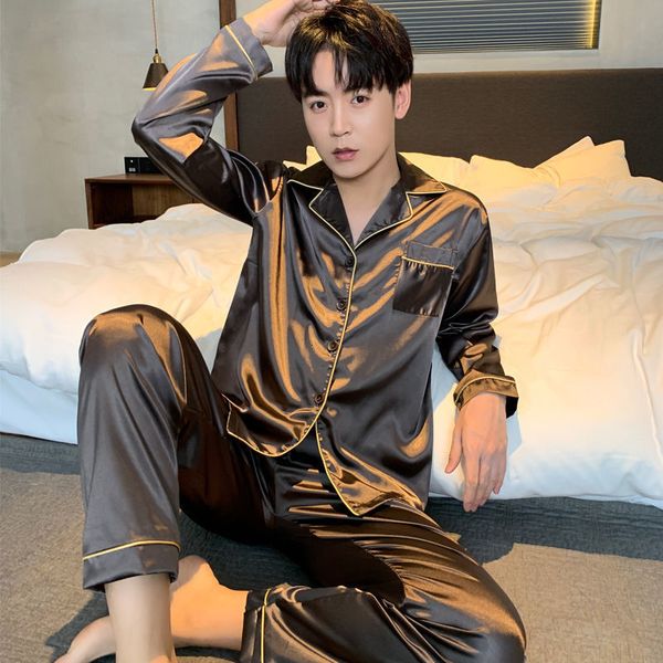 men's sleepwear pajama sets for lovers silk nightwear solid color night suit men plus size 5xl sleepwear fashion satin homewear sleep l, Black;brown
men's sleepwear pajama sets for lovers silk nightwear solid color night suit men plus size 5xl sleepwear fashion satin homewear sleep l, Black;brown