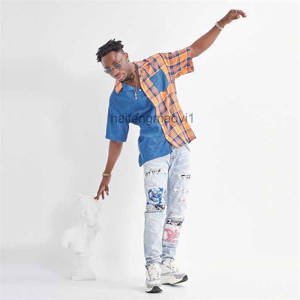 men's jeans designer fashion pants cool stylish leisure ripped brand amri hip hop color patch youth paste cloth high street casual sho, Blue
men's jeans designer fashion pants cool stylish leisure ripped brand amri hip hop color patch youth paste cloth high street casual sho, Blue