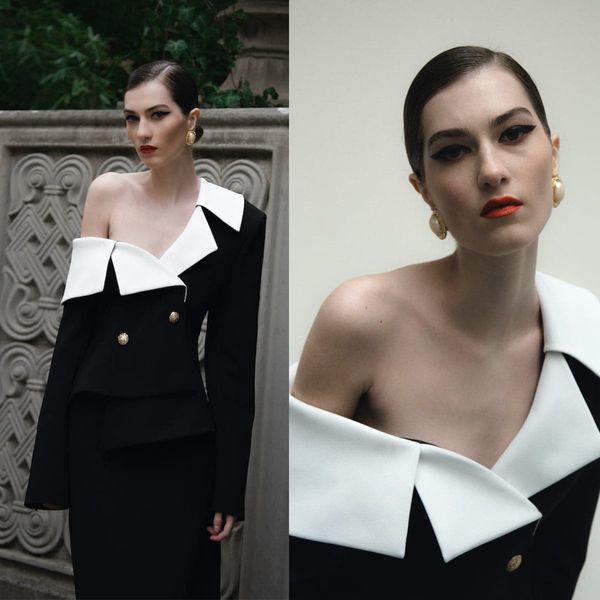 new fashion red carpet women suit bare one shoulder white and black slim-fit blazer only jacket, Black;red
new fashion red carpet women suit bare one shoulder white and black slim-fit blazer only jacket, Black;red