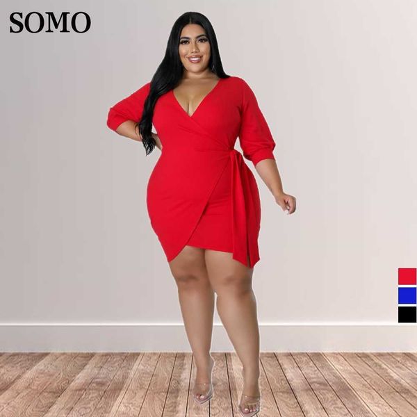 plus size dresses summer fashion women clothing solid half sleeve v neck asymmetric evening dress wholesale dropshipping 230307, Black