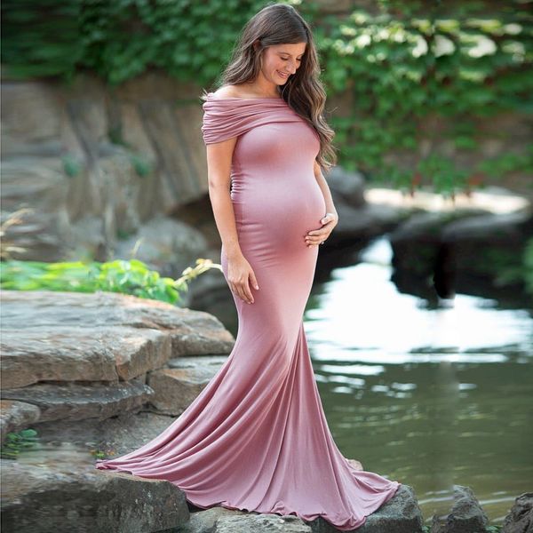 

maternity dresses lapel long dress pregnant women summer elegant pregnancy po shoot pography props baby shower clothes 230320, White