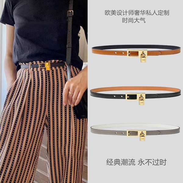 h family thin belt women's genuine leather padlock pin buckle cow jeans decorative suit versatile, Silver 
h family thin belt women's genuine leather padlock pin buckle cow jeans decorative suit versatile, Silver
