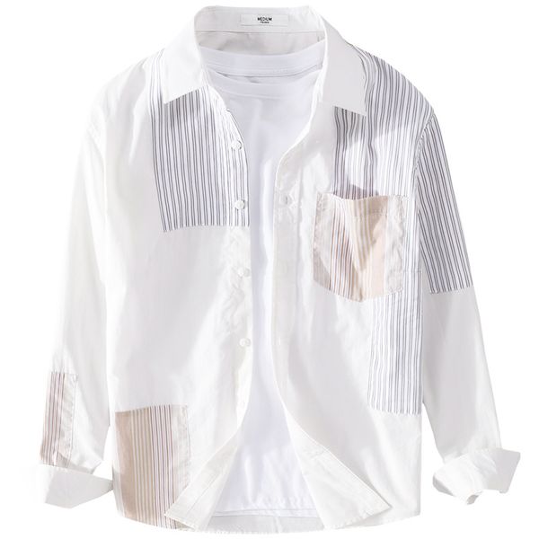 long -sleeved shirt men's casual striped stitching shirt loose casual youth trend light luxury pure cotton shirt jacket, White;black
long -sleeved shirt men's casual striped stitching shirt loose casual youth trend light luxury pure cotton shirt jacket, White;black