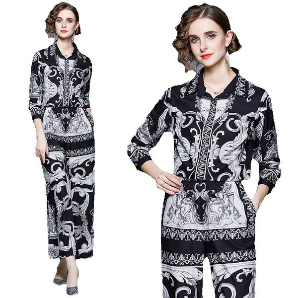 2023 designer black set baroque pant sets long sleeve lapel print shirt and wide leg pants vacation elegant suit spring autumn office lady c, White
2023 designer black set baroque pant sets long sleeve lapel print shirt and wide leg pants vacation elegant suit spring autumn office lady c, White