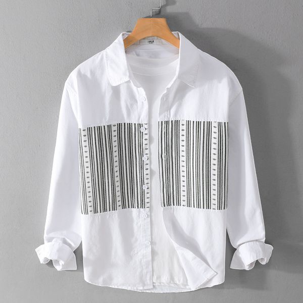 japanese retro stitching contrasting color striped shirt men's long sleeves spring and autumn trend fashion casual cotton shirt jacket, White;black
japanese retro stitching contrasting color striped shirt men's long sleeves spring and autumn trend fashion casual cotton shirt jacket, White;black