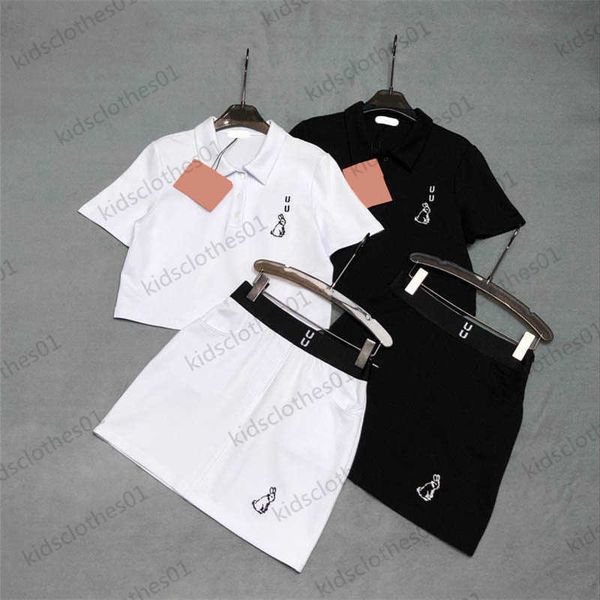 white two piece dress front rabbit embroidered polo collar short sleeves t-shirt patchwork letter webbing high waist pack hip skirts two pie
white two piece dress front rabbit embroidered polo collar short sleeves t-shirt patchwork letter webbing high waist pack hip skirts two pie
