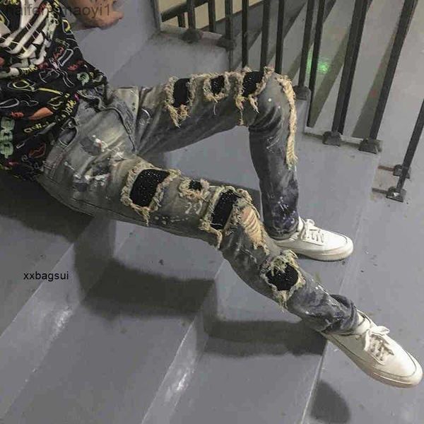 high amirs light amiris street mens white jeans designer fashion european color and scraped american holes beggar pants with diamond slim qr, Blue
high amirs light amiris street mens white jeans designer fashion european color and scraped american holes beggar pants with diamond slim qr, Blue