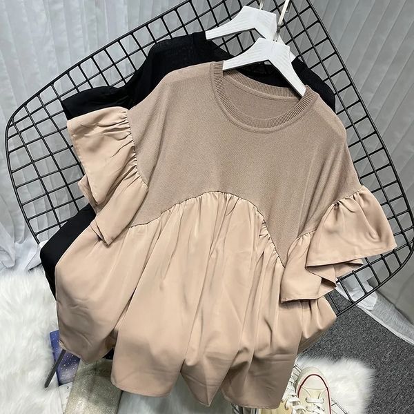 women's t-shirt flare sleeve chiffon patchwork ice silk knitted t shirt women thin loose tee shirt femme summer 230320, White
women's t-shirt flare sleeve chiffon patchwork ice silk knitted t shirt women thin loose tee shirt femme summer 230320, White