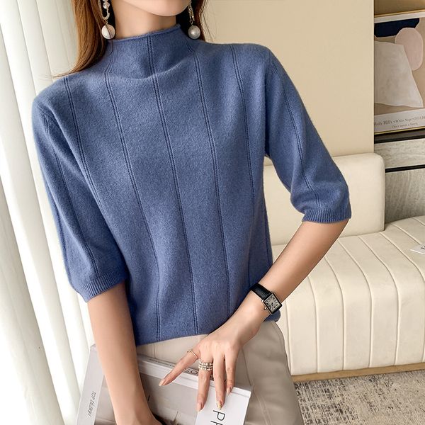 women's t-shirt 100% pure wool short-sleeved autumn and winter t-shirt women half high neck pullover casual knitted women sweater 23032, White
women's t-shirt 100% pure wool short-sleeved autumn and winter t-shirt women half high neck pullover casual knitted women sweater 23032, White