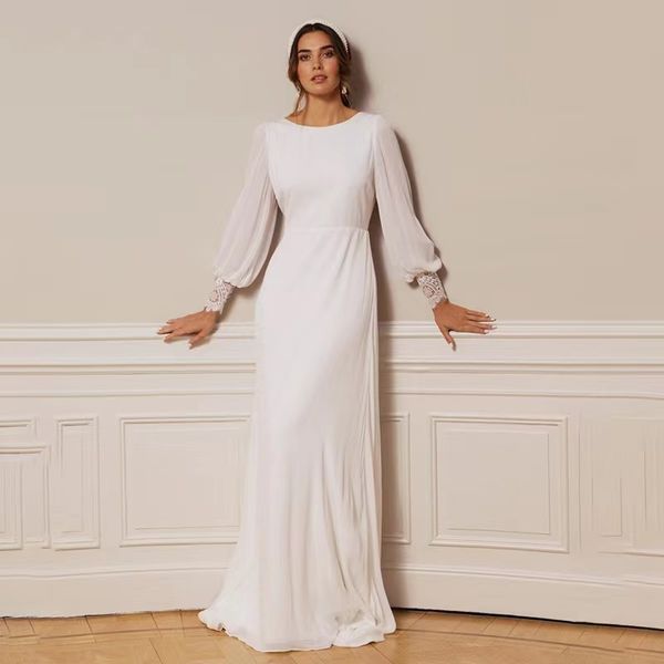 new wedding dress light luxury elegant open back long sleeve dress fn8468, White
new wedding dress light luxury elegant open back long sleeve dress fn8468, White