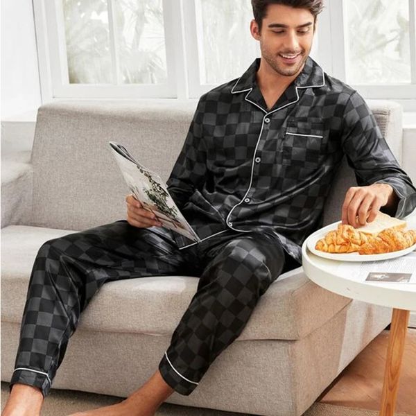 men's sleepwear men checkered silk satin pajamas set home sleepwear long trouser suit female sleep two piece set couple loungewear plus, Black;brown
men's sleepwear men checkered silk satin pajamas set home sleepwear long trouser suit female sleep two piece set couple loungewear plus, Black;brown