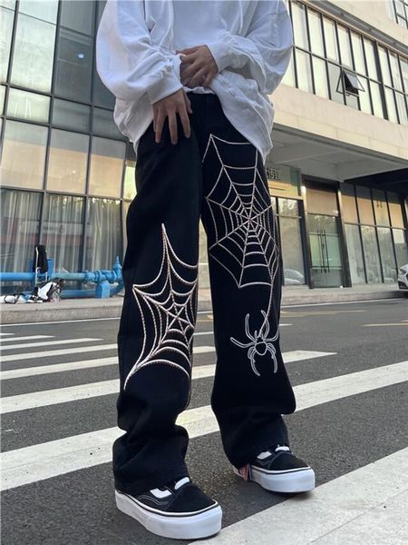 men's jeans oversized spider web embroidery straight casual pants vibe style loose denim trouser autumn winter streetwear black 230320, Blue
men's jeans oversized spider web embroidery straight casual pants vibe style loose denim trouser autumn winter streetwear black 230320, Blue