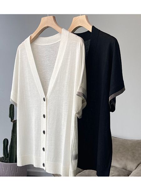 women's knits tees lady handmade beaded linen knitted cardigan cuff's shortsleeved solid color vneck knitwear early fall 230320, White
women's knits tees lady handmade beaded linen knitted cardigan cuff's shortsleeved solid color vneck knitwear early fall 230320, White
