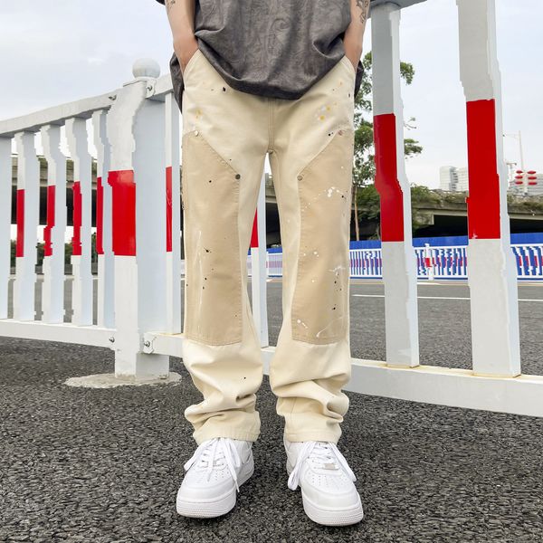 men's pants hip hop khaki cashew flower straight leg pants overalls ink splashing stitching straight canvas trousers retro cargo pants, Black
men's pants hip hop khaki cashew flower straight leg pants overalls ink splashing stitching straight canvas trousers retro cargo pants, Black