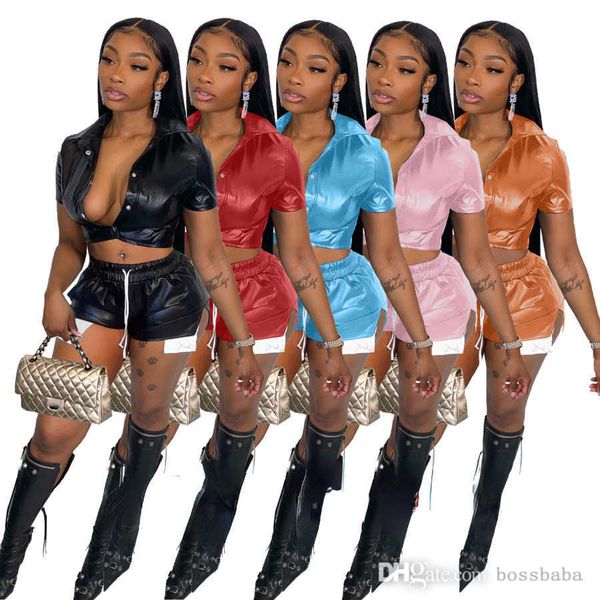 designer women tracksuits two piece sets deep v neck button pu leather crop and pocket split shorts suit 2023 summer fashion clothing, Gray
designer women tracksuits two piece sets deep v neck button pu leather crop and pocket split shorts suit 2023 summer fashion clothing, Gray