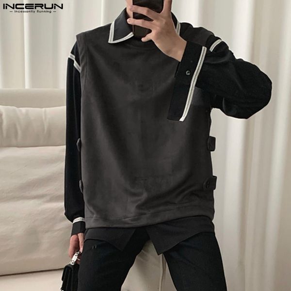 men's vests oneck sleeveless streetwear faux suede fabric casual waistcoats spring 2023 solid color loose 5xl incerun 7 230320, Black;white