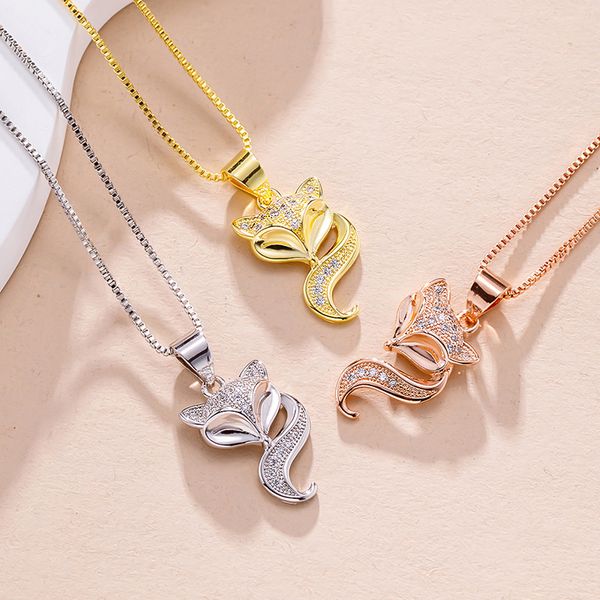 new women fashion jewelry pink cubic zirconia simple fox pendant necklace length 45cm, Silver
new women fashion jewelry pink cubic zirconia simple fox pendant necklace length 45cm, Silver