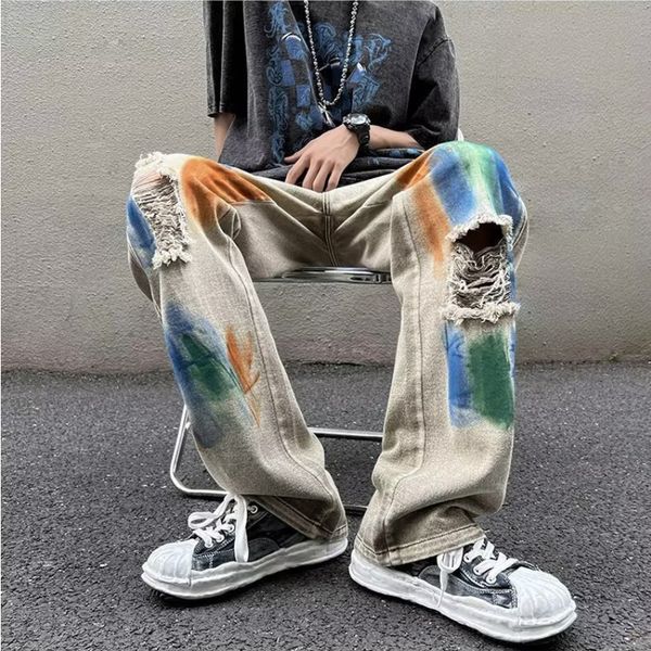 men's jeans deeptown ripped graffiti men hole straight denim pants loose streetwear trousers male casual fashion punk hip hop spring 23, Blue
men's jeans deeptown ripped graffiti men hole straight denim pants loose streetwear trousers male casual fashion punk hip hop spring 23, Blue