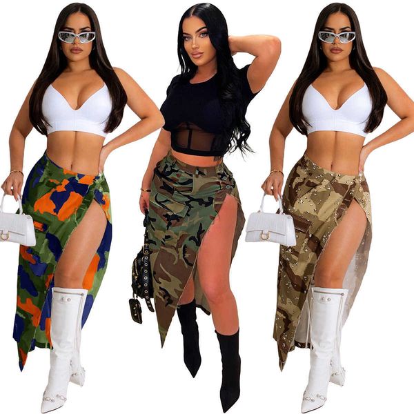 fashionable camouflage 2023 print long spring summer mid-waist side slit casual skirt for women, Black;gray
fashionable camouflage 2023 print long spring summer mid-waist side slit casual skirt for women, Black;gray