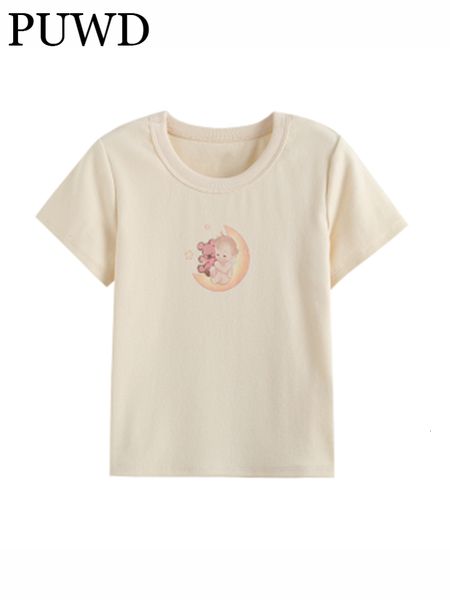 women's t-shirt puwd beige cartoon printed tees spring fashion ladies o neck soft cotton short sleeves t-shirt women chic vintage 2303, White
women's t-shirt puwd beige cartoon printed tees spring fashion ladies o neck soft cotton short sleeves t-shirt women chic vintage 2303, White