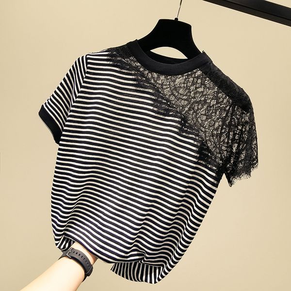 women's t-shirt ljsxls lace tshirt women hollow out black striped short sleeve t shirt woman clothes knitted summer tee shirt femme 23, White
women's t-shirt ljsxls lace tshirt women hollow out black striped short sleeve t shirt woman clothes knitted summer tee shirt femme 23, White