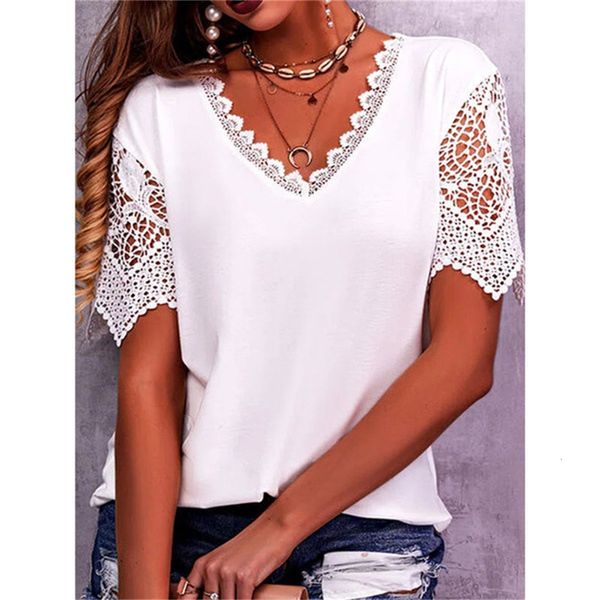 women's tshirt summer lace stitching petal sleeve vneck shortsleeved fashion casual loose solid color vintage blouse 230317, White
women's tshirt summer lace stitching petal sleeve vneck shortsleeved fashion casual loose solid color vintage blouse 230317, White