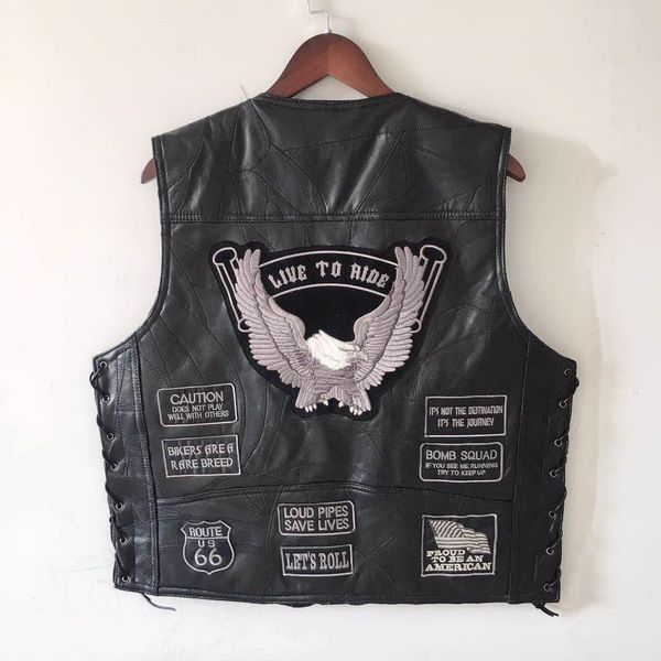 men's vests biker punk button sleeveless motorcycle jacket black leather sheepskin for four seasons coat 230320, Black;white
men's vests biker punk button sleeveless motorcycle jacket black leather sheepskin for four seasons coat 230320, Black;white