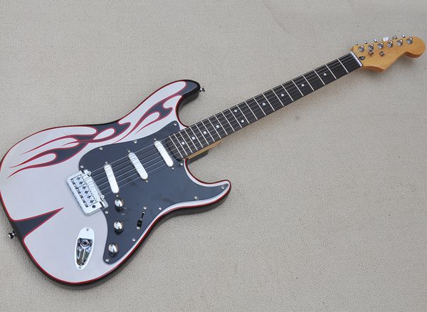 6 strings black electric guitar with flame sticker rosewood fretboard can be customized as request
6 strings black electric guitar with flame sticker rosewood fretboard can be customized as request