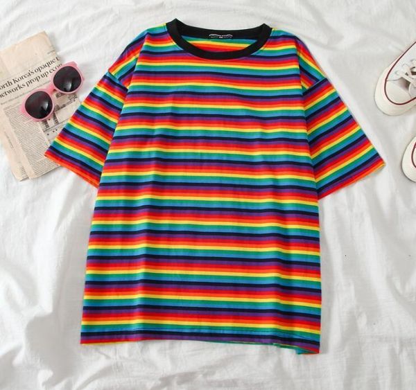 women's t-shirt spring and summer women's rainbow striped o neck short sleeve t-shirt 230320, White
women's t-shirt spring and summer women's rainbow striped o neck short sleeve t-shirt 230320, White