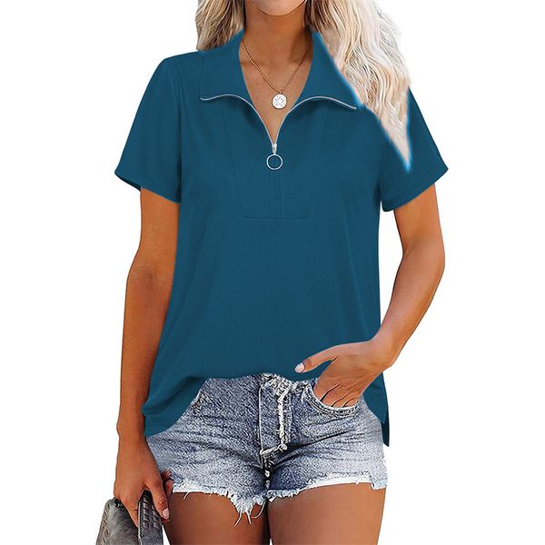 women's tshirt fashion threaded lapel zipper splicing female spring summer short sleeve women solid color loose urban casual tees 2303, White
women's tshirt fashion threaded lapel zipper splicing female spring summer short sleeve women solid color loose urban casual tees 2303, White