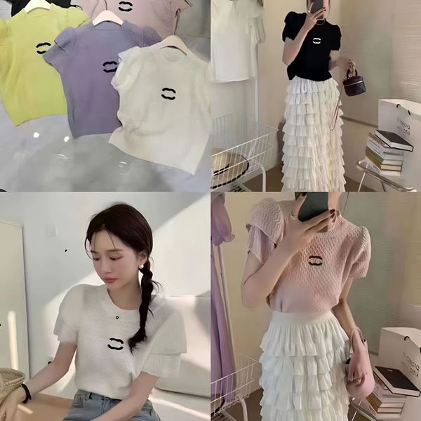 france fashion designer womens knits wear net red with lotus leaf short sleeve c letter embroidery loose comfortable personality trendy chan, White
france fashion designer womens knits wear net red with lotus leaf short sleeve c letter embroidery loose comfortable personality trendy chan, White