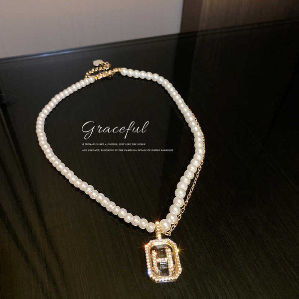 s strands strings korea east gate pearl diamond letter h pendant net red personality fashion necklace, Silver
s strands strings korea east gate pearl diamond letter h pendant net red personality fashion necklace, Silver