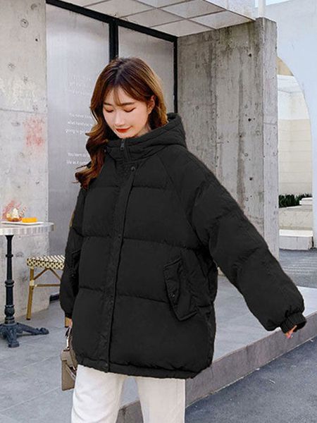 women's down short jacket winter thick hooded women's outerwear cotton padded coats female korean loose puffer parkas, Black
women's down short jacket winter thick hooded women's outerwear cotton padded coats female korean loose puffer parkas, Black