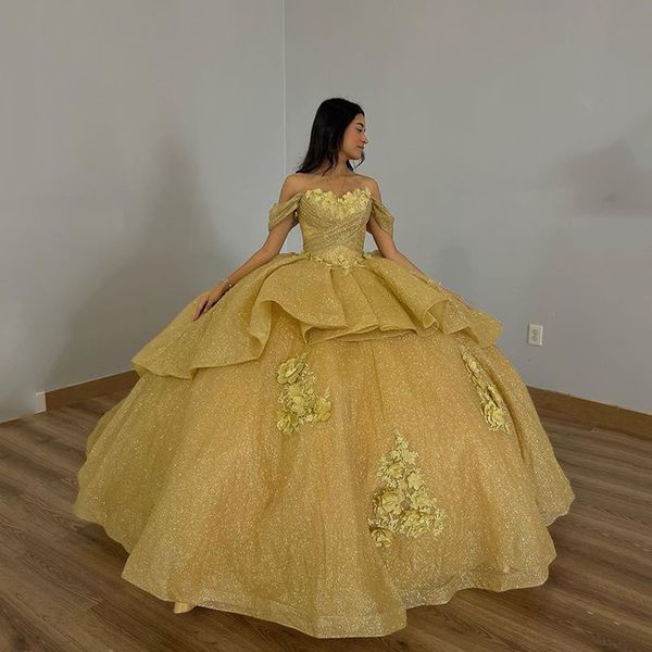 gold shiny sequined quinceanera dresses off shoulder 3dfloral appliques lace corset for sweet 15 girls party gowns, Blue;red
gold shiny sequined quinceanera dresses off shoulder 3dfloral appliques lace corset for sweet 15 girls party gowns, Blue;red