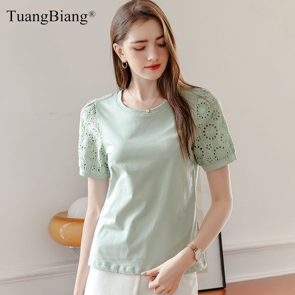 women's t-shirt tuangbiang summer lace hollow out short sleeve cotton t-shirts jacquard female casual clothing classic o-neck eyelet 2, White
women's t-shirt tuangbiang summer lace hollow out short sleeve cotton t-shirts jacquard female casual clothing classic o-neck eyelet 2, White