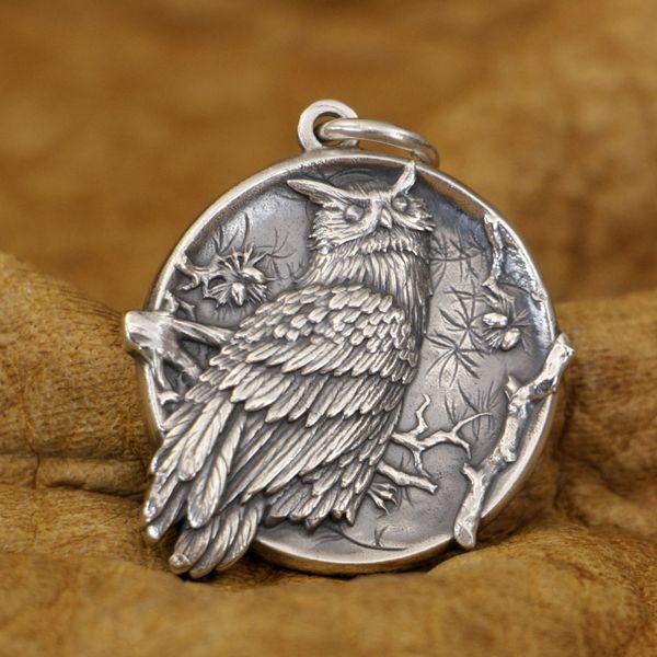 linsion 925 sterling silver owl pendant charms round jewelry ta403