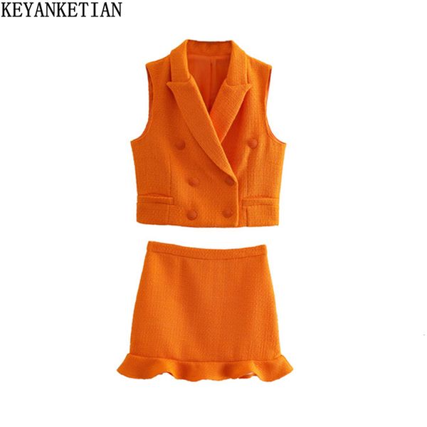 womens two piece pants keyanktian tweed textured woven suit double breasted sleeveless vest ruffle skirt fashion set 230320, White
womens two piece pants keyanktian tweed textured woven suit double breasted sleeveless vest ruffle skirt fashion set 230320, White