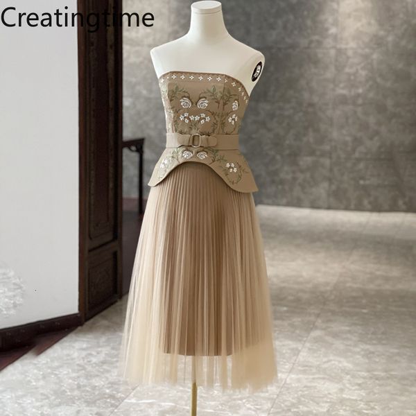 two piece dress creatingtime strapless sleeveless embroidered and gauze pleated skirt twopiece womens summer slim with belt lh210 230321, White
two piece dress creatingtime strapless sleeveless embroidered and gauze pleated skirt twopiece womens summer slim with belt lh210 230321, White
