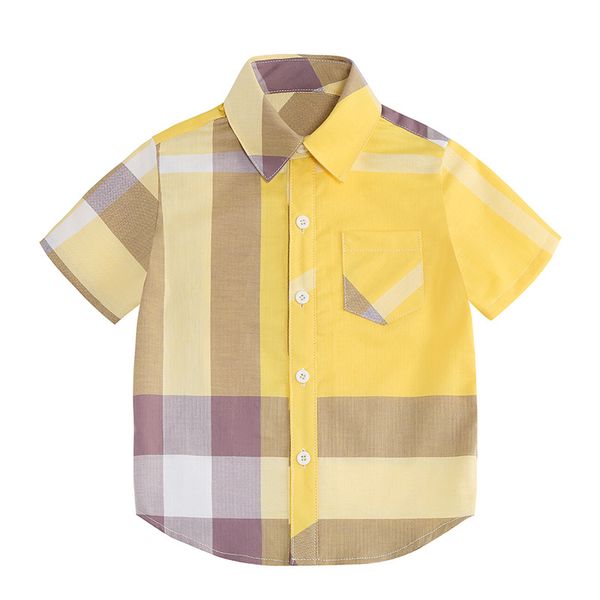 

Baby Boys Plaid Shirts Child Kids Boys Short-sleeved Tops Shirt Summer Turn Down Collar Blouse 2-8T Fashion, Brown