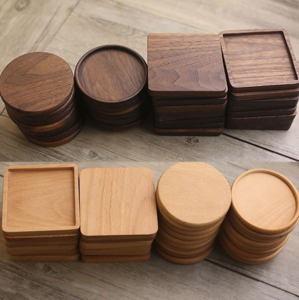 30pcs 20 Styles Wooden Coasters Beech Black Walnut Coffee Tea Cup Mats Natural Non Slip Teapot Drink Home Bar Tools Durable Wood Placemats Round