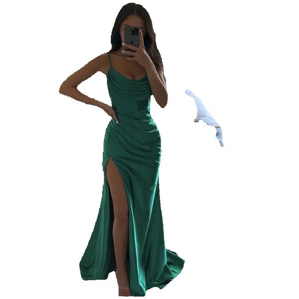 charming green women satin prom dresses mermaid ruffle split spaghetti straps evening formal party gowns, Black
charming green women satin prom dresses mermaid ruffle split spaghetti straps evening formal party gowns, Black