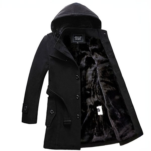 men's wool blends thicken fleece hooded coat winter stand collar long trench men casual pocket hoodie jacket overcoat 230321, Black
men's wool blends thicken fleece hooded coat winter stand collar long trench men casual pocket hoodie jacket overcoat 230321, Black