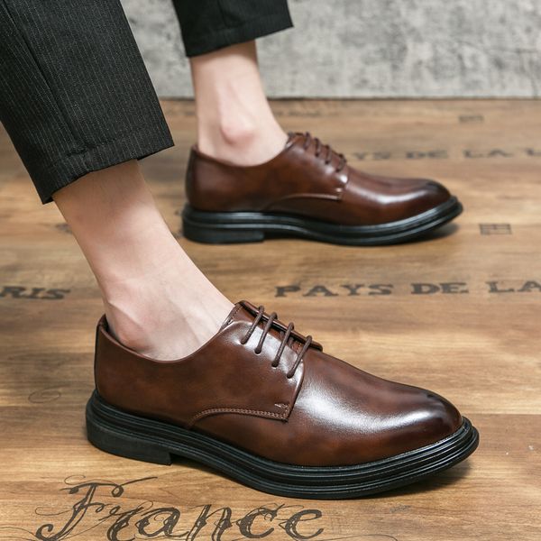 sandals derby men pu leather solid color lace-up thick bottom round head comfortable business dress, Black
sandals derby men pu leather solid color lace-up thick bottom round head comfortable business dress, Black