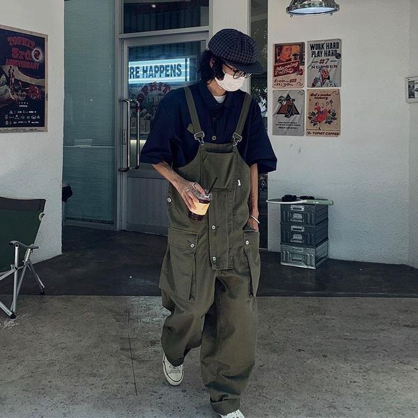 men's pants retro designer overalls workwear sling korean loose wide leg jumpsuit streetwear solid color clothing 230320, Black
men's pants retro designer overalls workwear sling korean loose wide leg jumpsuit streetwear solid color clothing 230320, Black