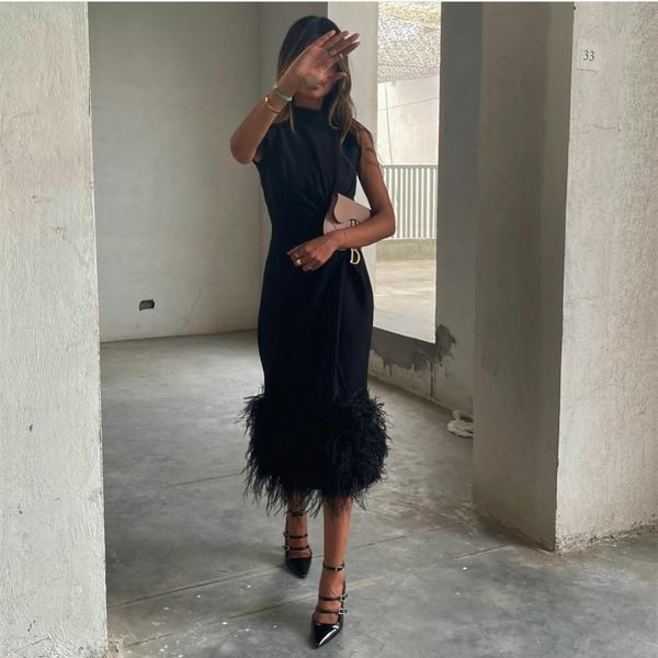 party dresses short black muslim evening with feathers aline gowns prom dress tea length robe de for women 230320, White;black
party dresses short black muslim evening with feathers aline gowns prom dress tea length robe de for women 230320, White;black