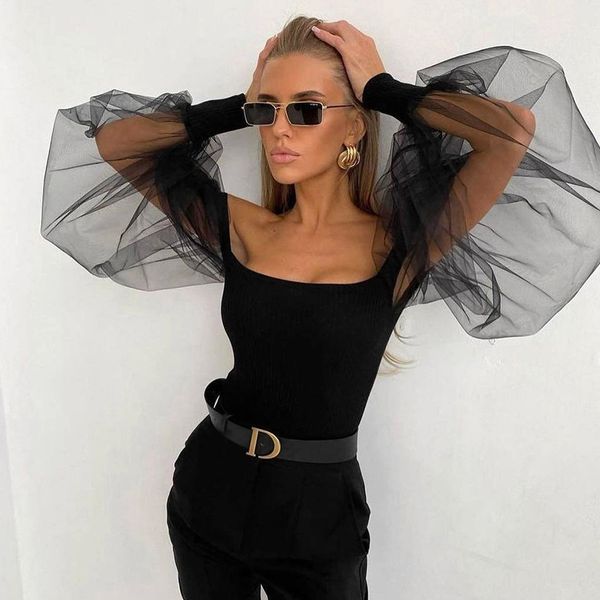 women's t shirts black knitted women 2023 spring mesh puff sleeve elastic, White
women's t shirts black knitted women 2023 spring mesh puff sleeve elastic, White