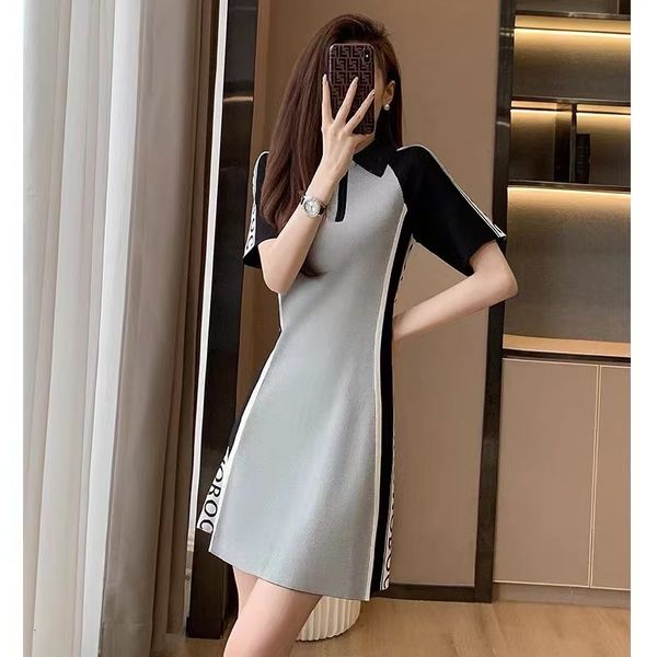 casual dresses summer women's dress small fragrance small polo collar dress women's summer a-line knitted skirt short skirt 230321, Black;gray