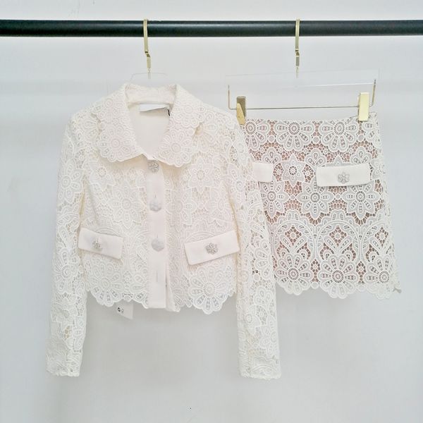 two piece dress summer arrive lace flower women sets short cut out blouse half lined wrap skirt 230321, White
two piece dress summer arrive lace flower women sets short cut out blouse half lined wrap skirt 230321, White