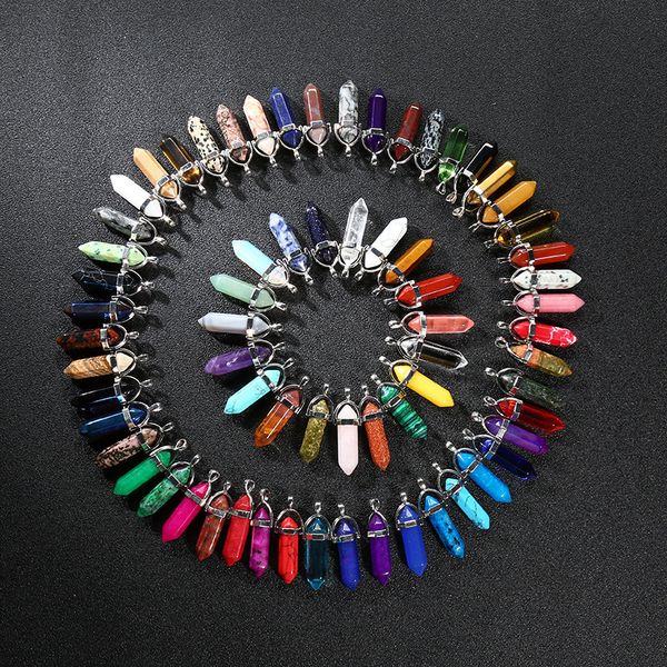 charms wholesale 30pcslot bulk natural stone pendant hexagonal prism bullet quartz point healing charm for necklace jewelry making 230320, Bronze;silver
charms wholesale 30pcslot bulk natural stone pendant hexagonal prism bullet quartz point healing charm for necklace jewelry making 230320, Bronze;silver