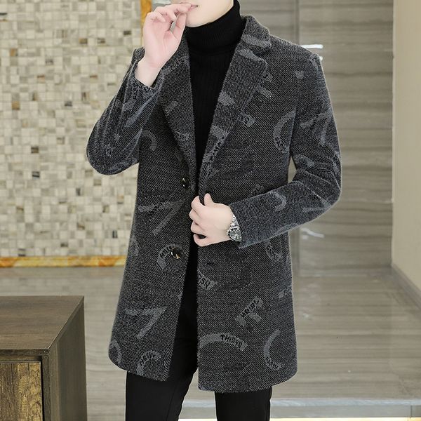 men's wool blends winter letter jacquard jacket men long slim trench coat casual business overcoat social streetwear windbreaker 230320, Black
men's wool blends winter letter jacquard jacket men long slim trench coat casual business overcoat social streetwear windbreaker 230320, Black